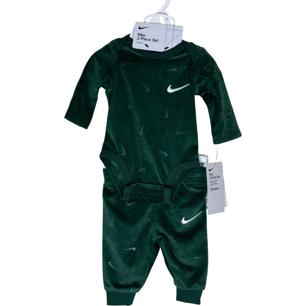 Nike 2-Piece Set Newborn NB Fir Green Velour Bodysuit and Pants 56M388-F1J New